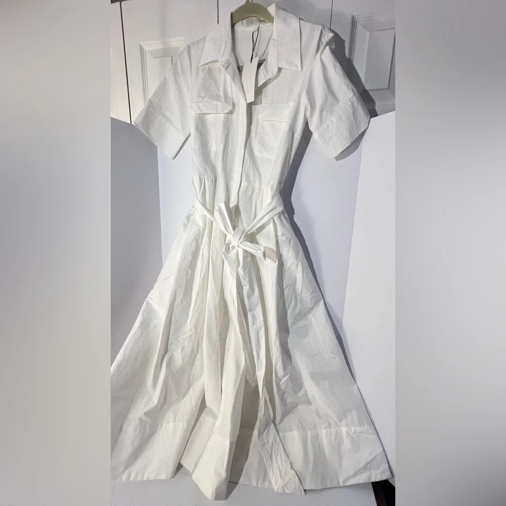 Zara Ivory Midi Shirt Dress with Waist Tie - Picture 10 of 13